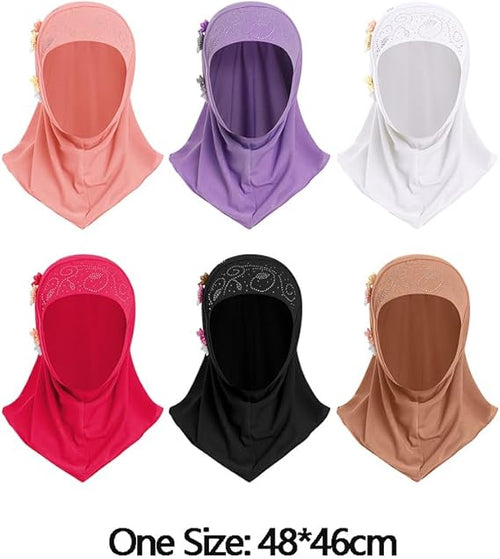 Adorable Girls Hijab with Flowers & Rhinestones – Instant Pull-On | Kids Islamic Wear