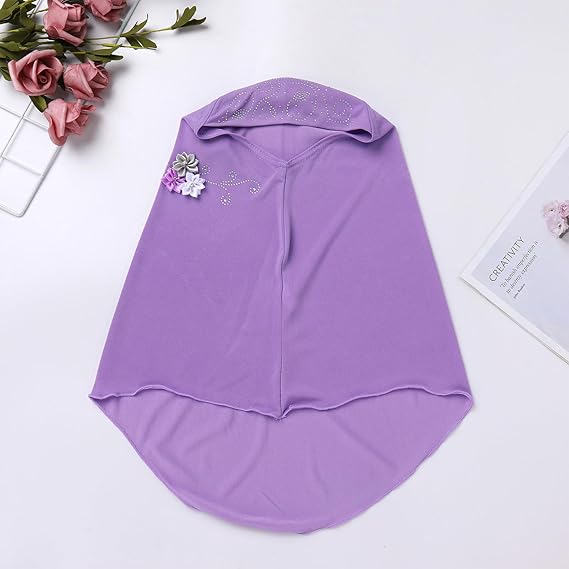 Adorable Girls Hijab with Flowers & Rhinestones – Instant Pull-On | Kids Islamic Wear