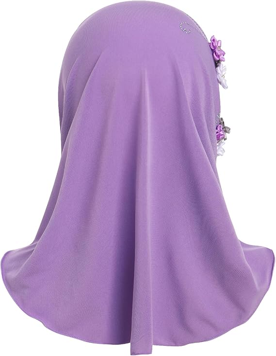 Adorable Girls Hijab with Flowers & Rhinestones – Instant Pull-On | Kids Islamic Wear